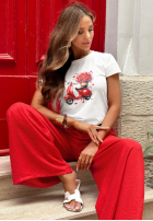 Tricou z nadrukiem Rosie Vespa biało-roșu