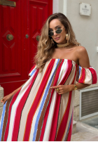 Rochie Cu croială spaniolă maxi w kolorowe paski La Fiesta roșie