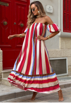 Rochie Cu croială spaniolă maxi w kolorowe paski La Fiesta roșie