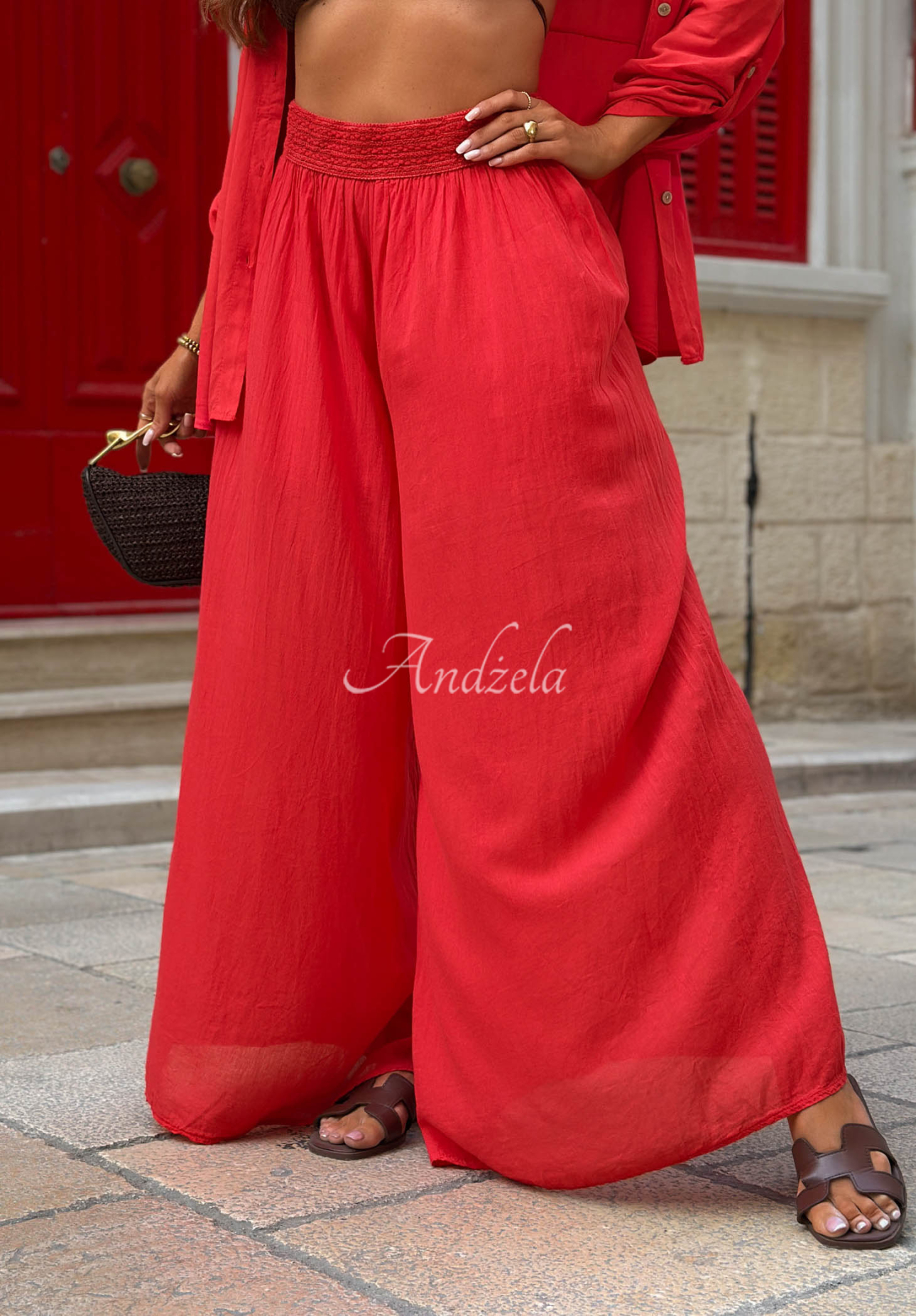 Pantaloni din bumbac wide leg Malta Romance Flame