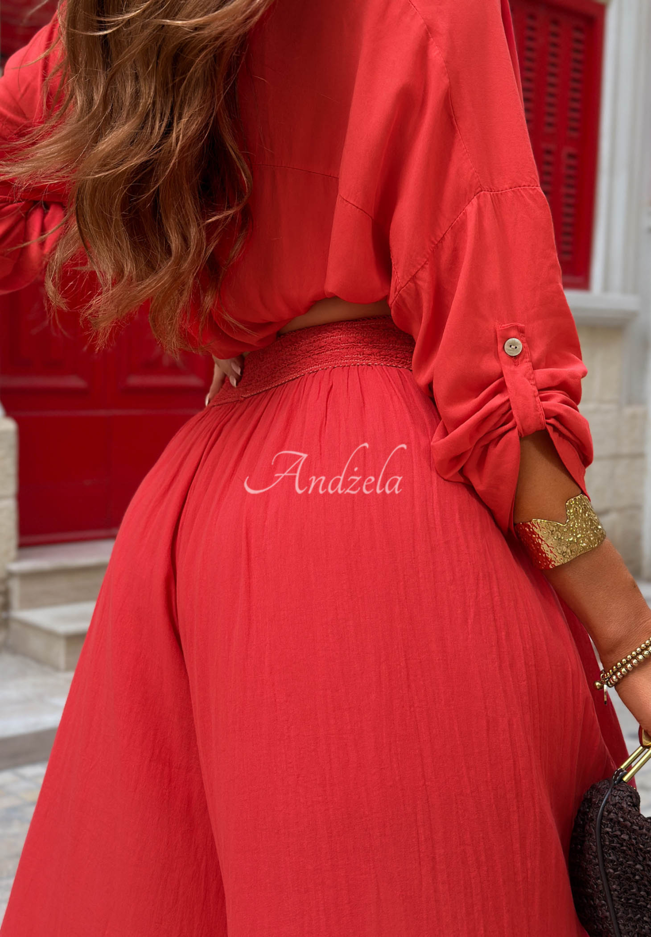 Pantaloni din bumbac wide leg Malta Romance Flame