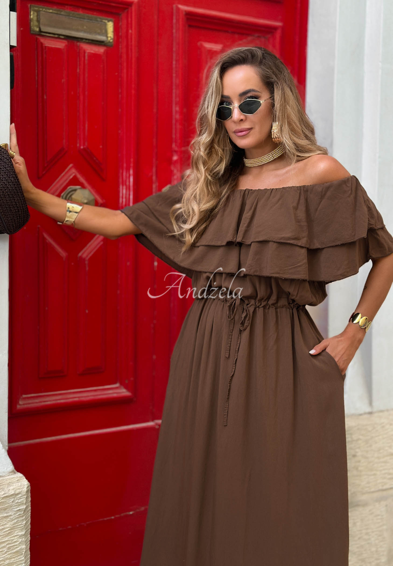 Rochie spaniolă maxi din viscoză cu volănașe Sunset Diva