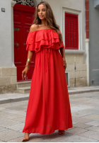 Rochie Cu croială spaniolă maxi z falbankami Sunset Diva ciocolatie