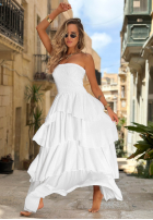 Rochie maxi bez ramiączek z falbankami Sparkling Ocean camel