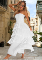 Rochie maxi bez ramiączek z falbankami Sparkling Ocean camel