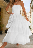 Rochie maxi bez ramiączek z falbankami Sparkling Ocean camel