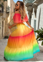 Rochie maxi Cu croială spaniolă ombre Solar Rainbow czerwono-galben