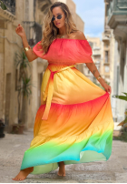 Rochie maxi Cu croială spaniolă ombre Solar Rainbow czerwono-galben