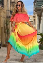 Rochie maxi Cu croială spaniolă ombre Solar Rainbow czerwono-galben