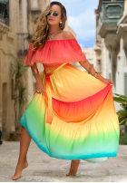 Rochie maxi Cu croială spaniolă ombre Solar Rainbow czerwono-galben