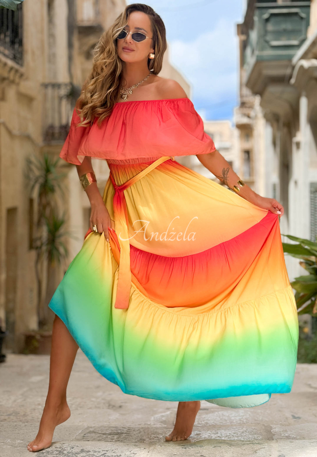 Rochie maxi spaniolă din viscoză ombre Solar Rainbow