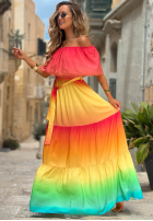 Rochie maxi Cu croială spaniolă ombre Solar Rainbow czerwono-galben