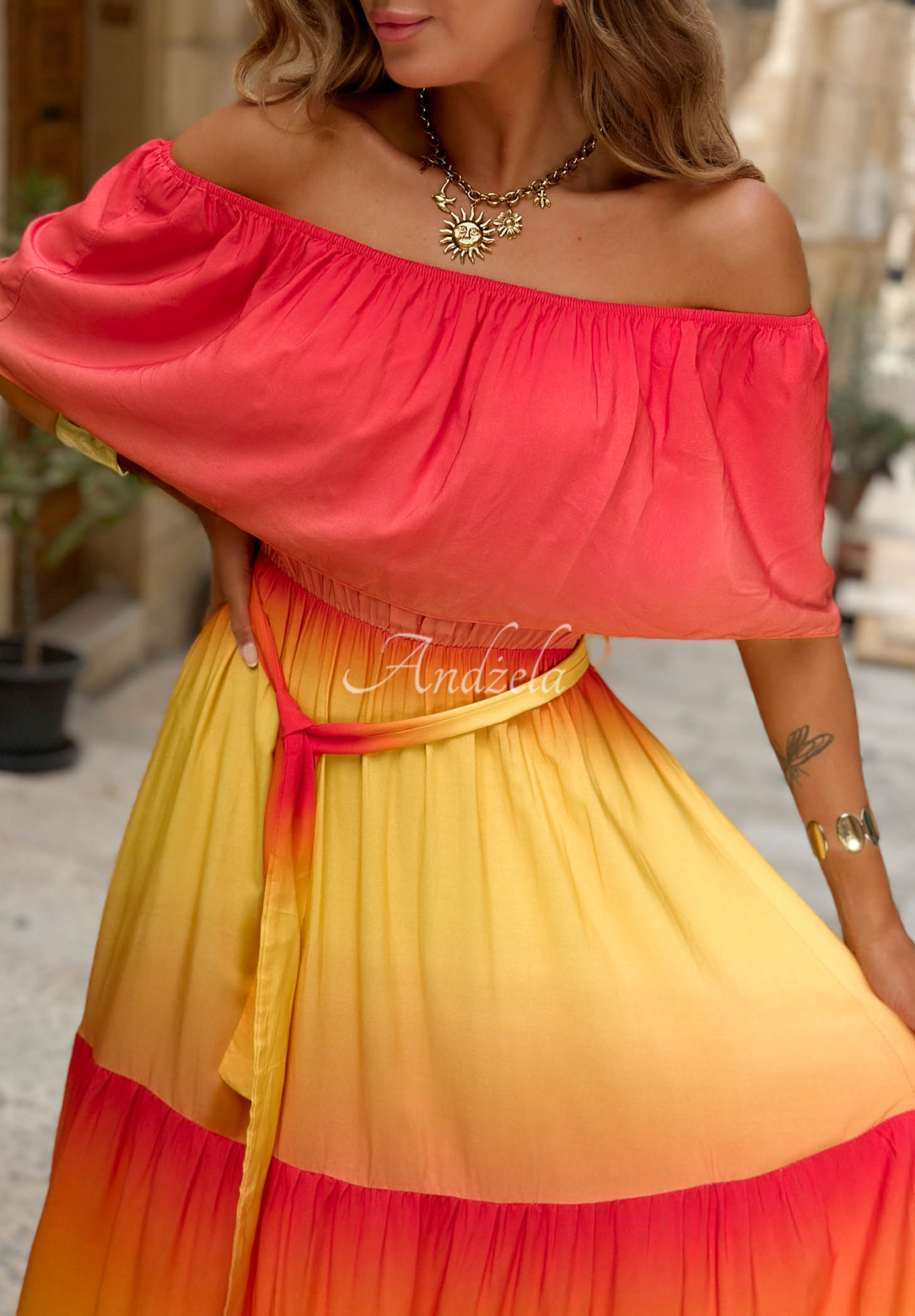 Rochie maxi spaniolă din viscoză ombre Solar Rainbow