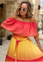 Rochie maxi Cu croială spaniolă ombre Solar Rainbow czerwono-galben