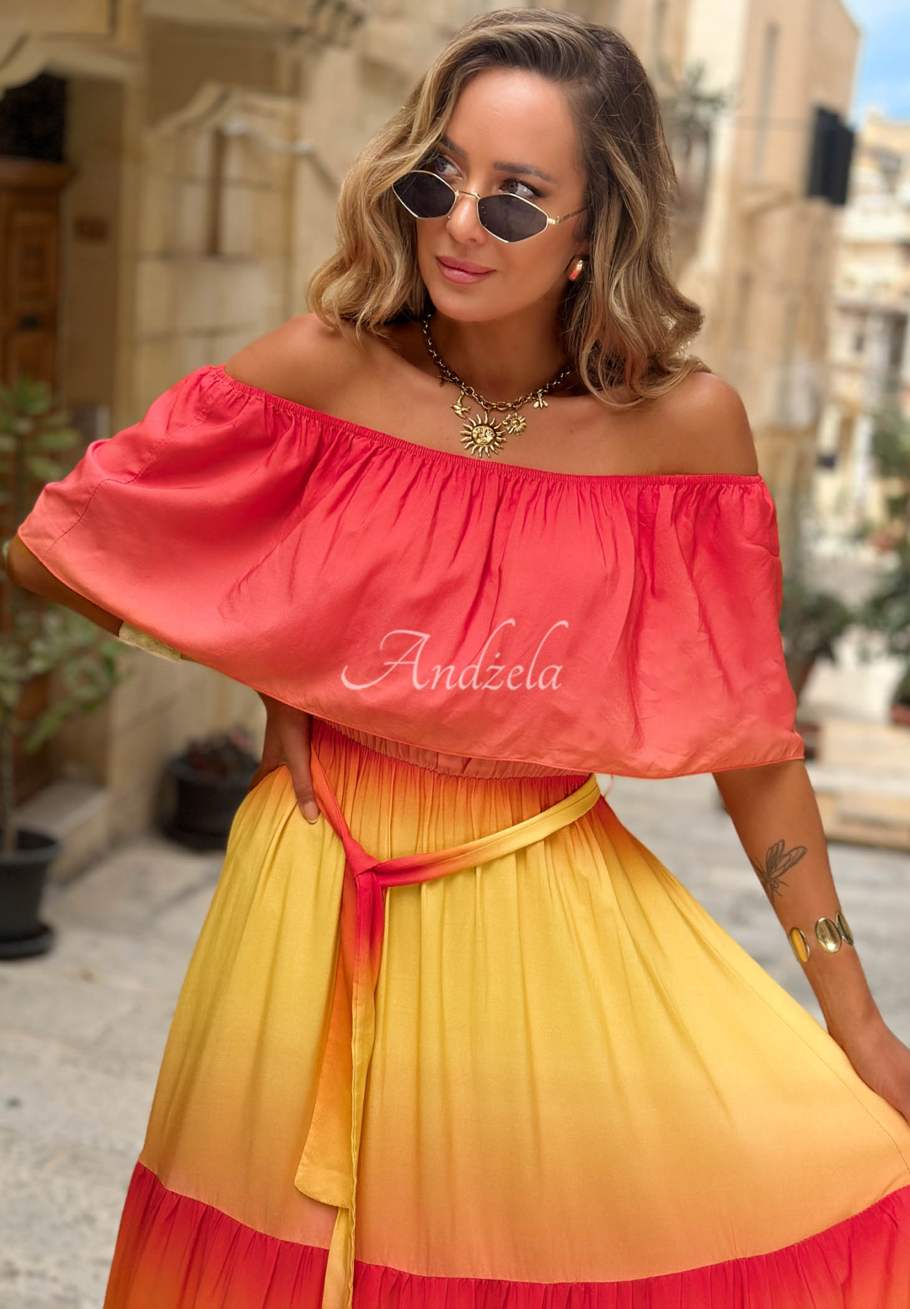 Rochie maxi spaniolă din viscoză ombre Solar Rainbow