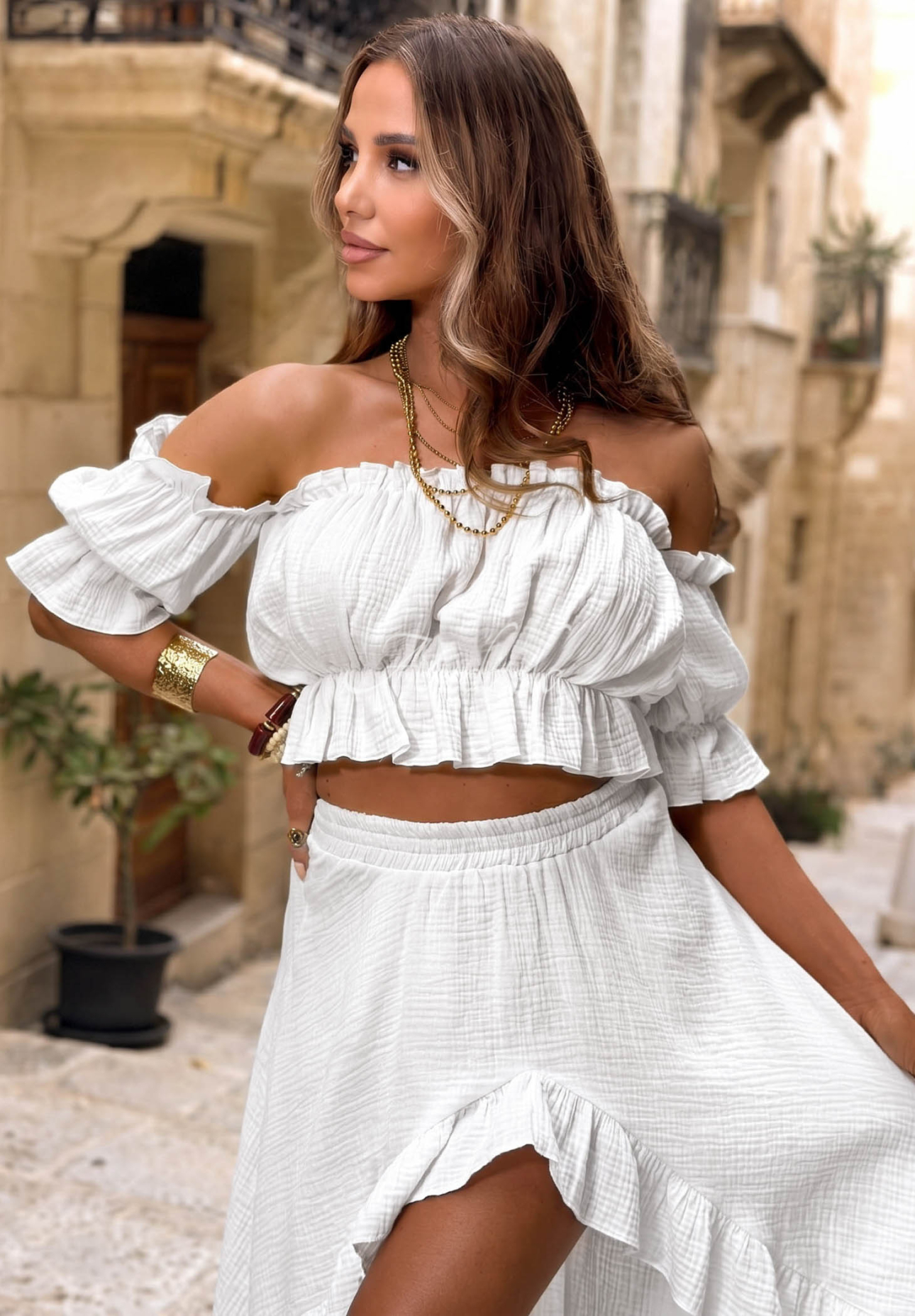 Set din muselină bluză spaniolă și fustă Warm Wind