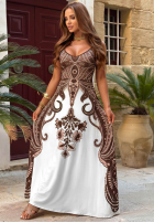 Wzorzysta Rochie maxi na ramiączkach Summer Coffee biało-ciocolatie