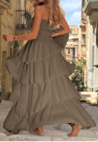 Rochie maxi bez ramiączek z falbankami Sparkling Ocean camel