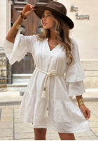 Rochie mini z falbankami i paskiem Malta Delizia roșie