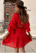 Rochie mini z falbankami i paskiem Malta Delizia roșie