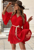 Rochie mini z falbankami i paskiem Malta Delizia roșie