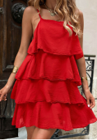 Rochie mini na ramiączkach z falbankami Malta Delizia roșie