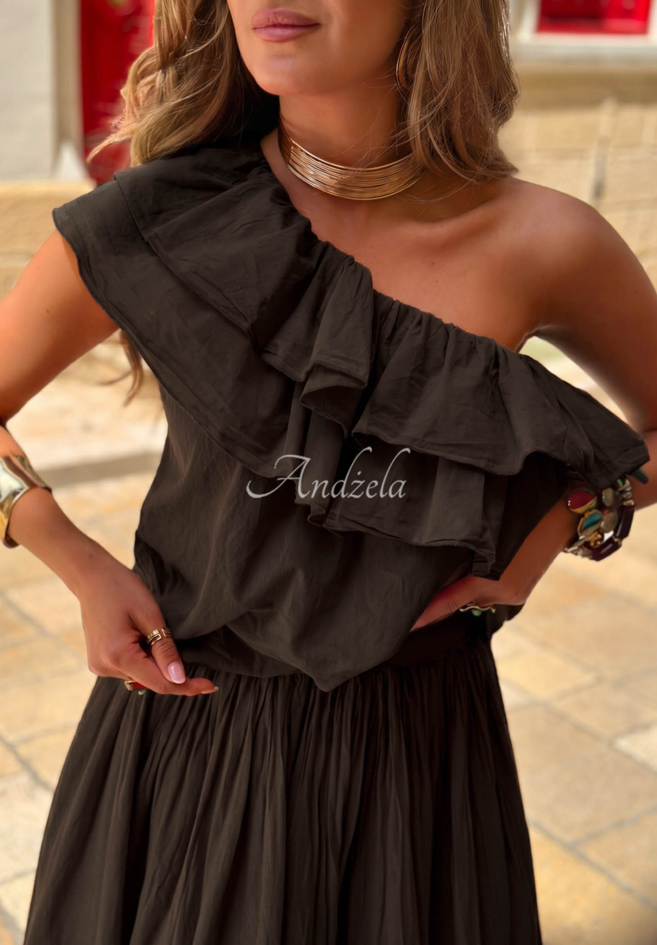 Fustă maxi din bumbac cu talie elastică Malta Romance Flame