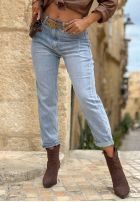 Pantaloni din denim baggy z paskiem Denim Touch albastre