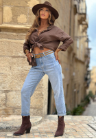 Pantaloni din denim baggy z paskiem Denim Touch albastre