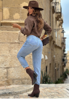 Pantaloni din denim baggy z paskiem Denim Touch albastre