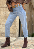 Pantaloni din denim baggy z paskiem Denim Touch albastre