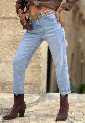 Pantaloni din denim mom cu curea Denim Touch
