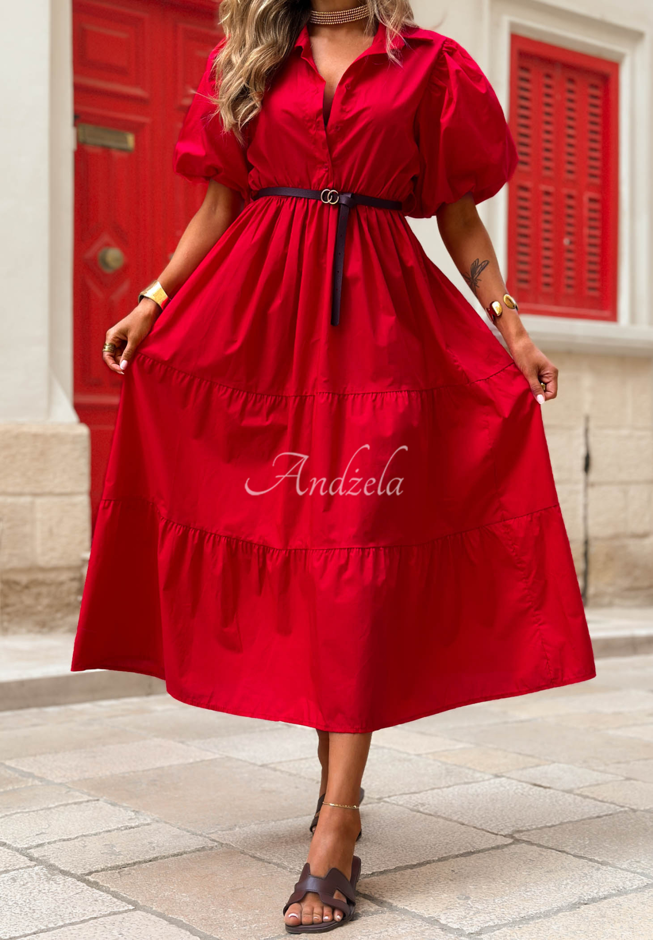 Rochie tip cămașă din bumbac cu mâneci bufante Summer Light