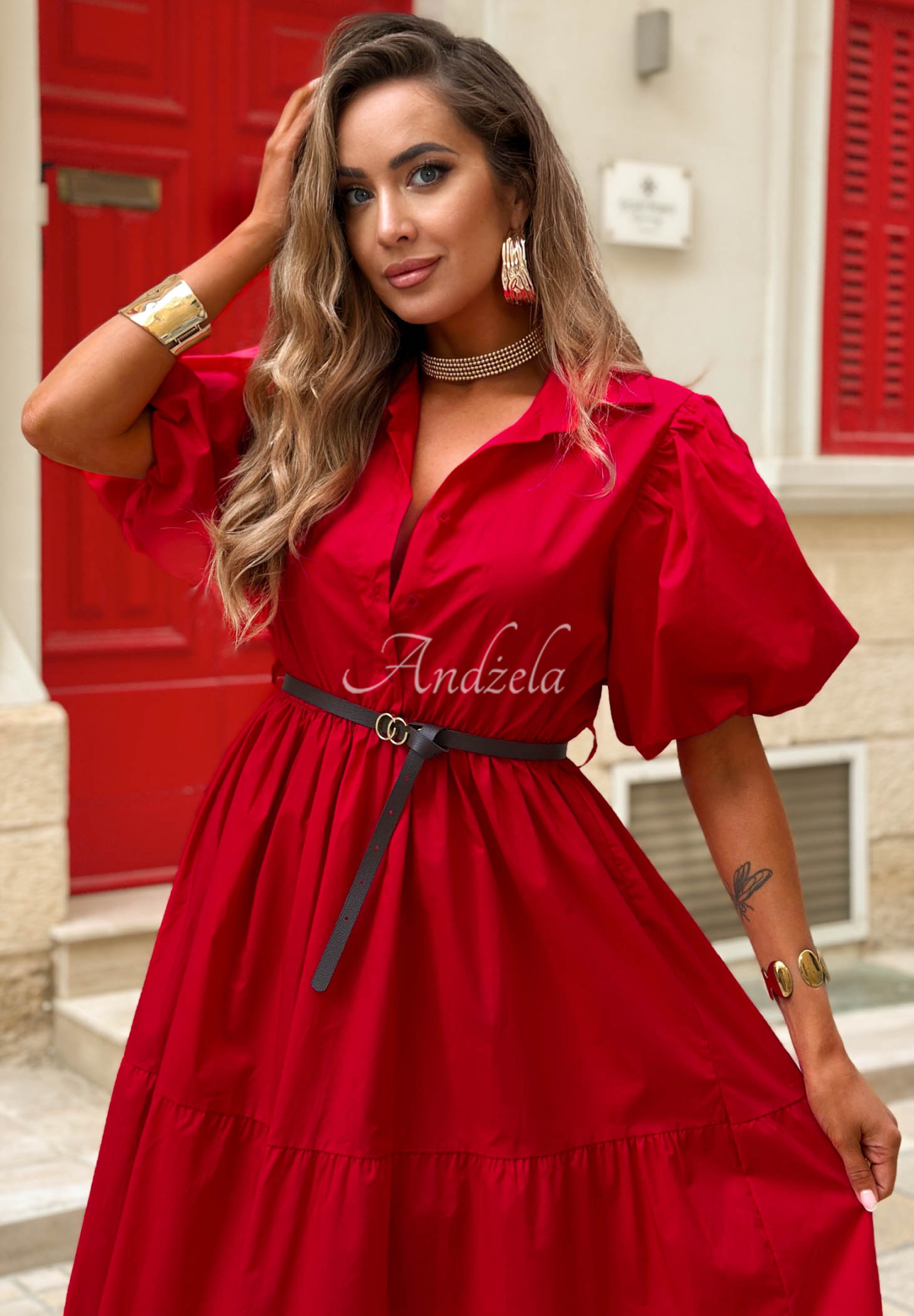 Rochie tip cămașă din bumbac cu mâneci bufante Summer Light