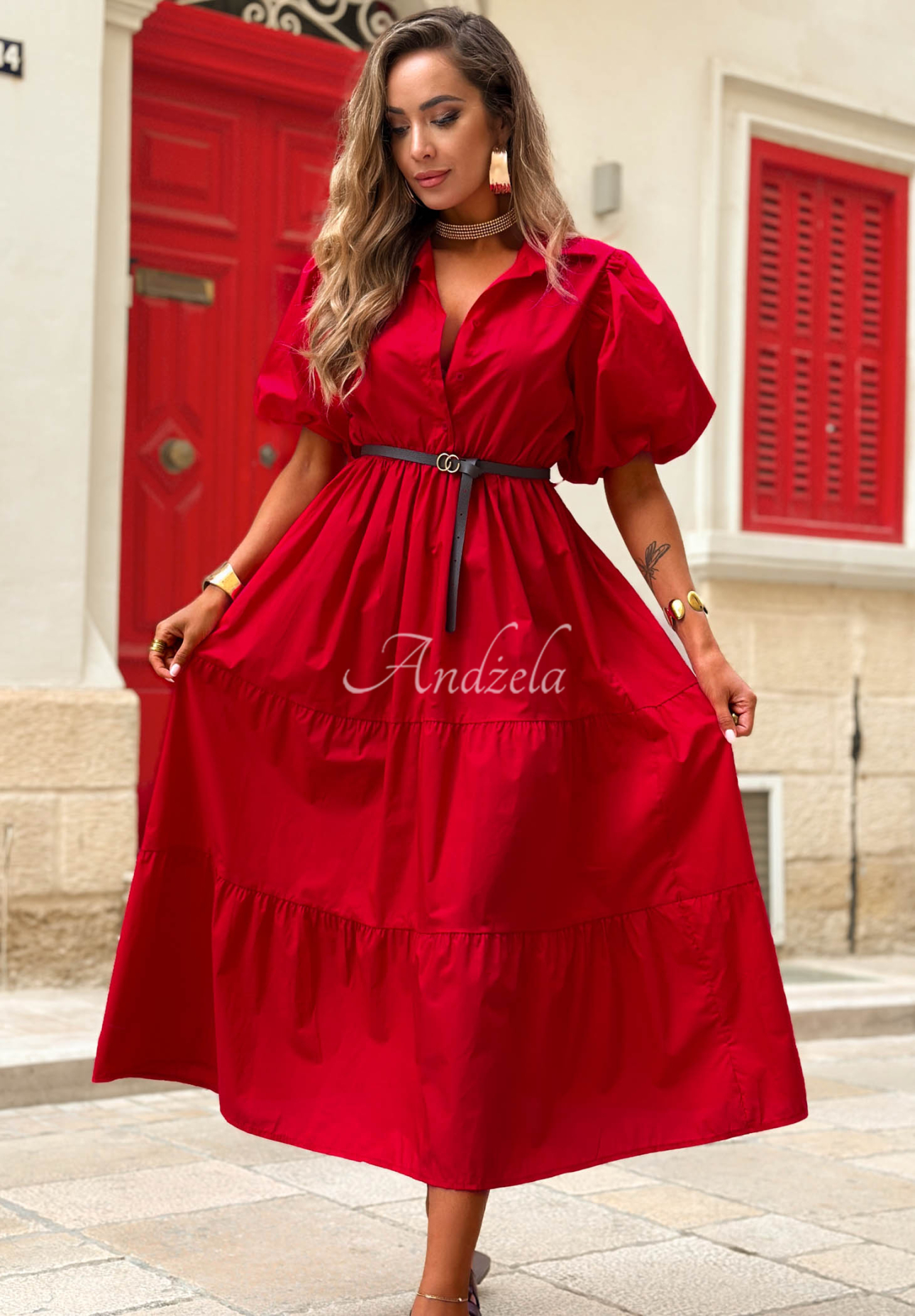 Rochie tip cămașă din bumbac cu mâneci bufante Summer Light