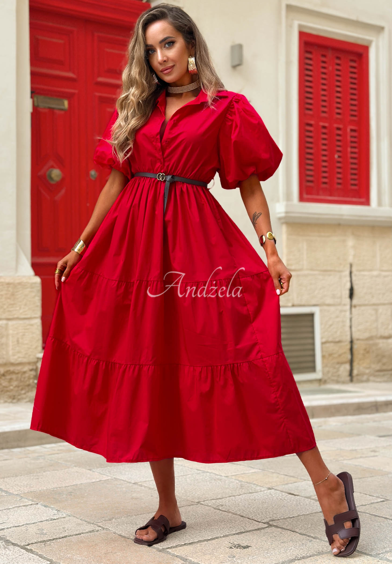 Rochie tip cămașă din bumbac cu mâneci bufante Summer Light