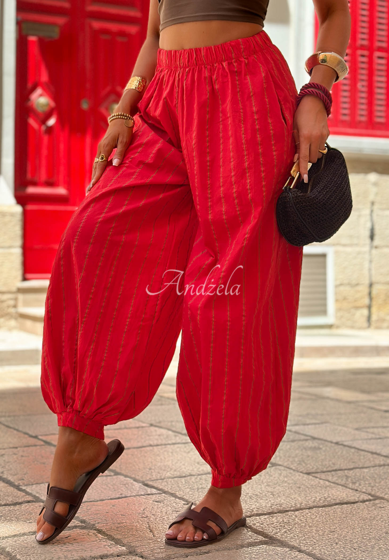 Pantaloni din bumbac în dungi Malta Romance Heat