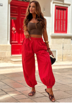 din material textil Pantaloni w paski Malta Romance roșii