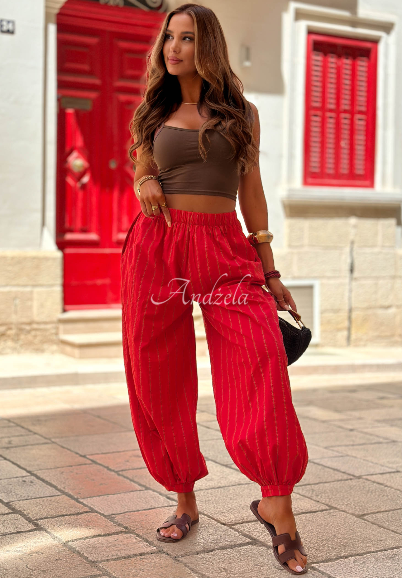 Pantaloni din bumbac în dungi Malta Romance Heat