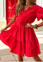 Rochie z bufkami w paski Malta Romance roșie