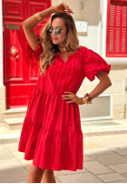 Rochie z bufkami w paski Malta Romance roșie