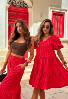 Rochie z bufkami w paski Malta Romance roșie