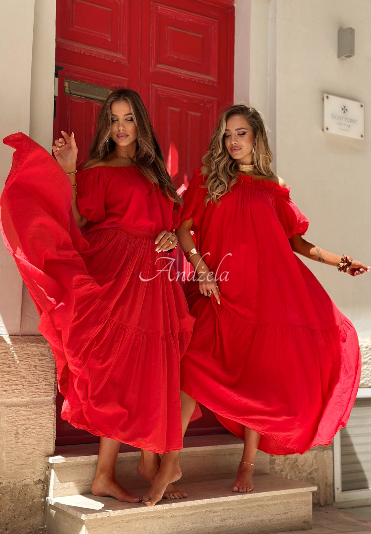 Rochie spaniolă maxi din bumbac cu volănașe Malta Romance Flame