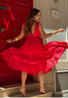 Rochie maxi na ramiączkach z falbankami Malta Delizia roșie