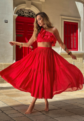 Fustă maxi din bumbac cu talie elastică Malta Romance Flame