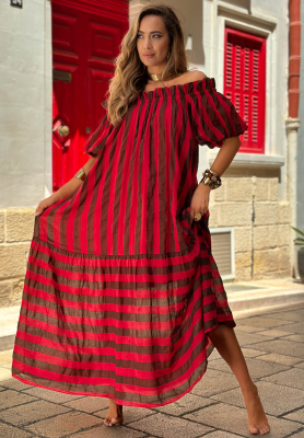 Rochie spaniolă maxi din bumbac în dungi Malta Romance Delizia