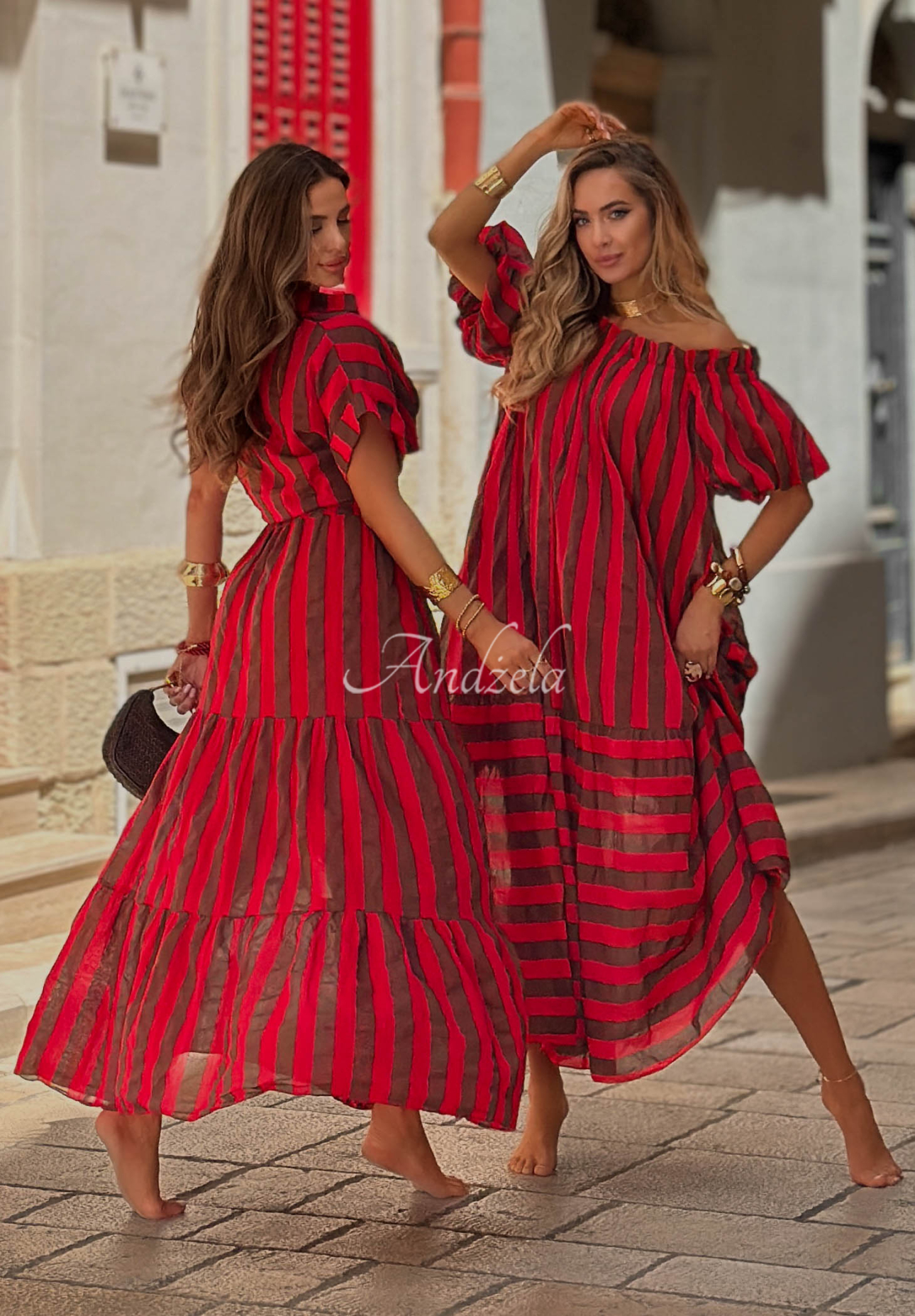 Rochie spaniolă maxi din bumbac în dungi Malta Romance Delizia