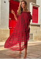 Rochie Cu croială spaniolă maxi w paski Sunny Twist czerwono-ciocolatie