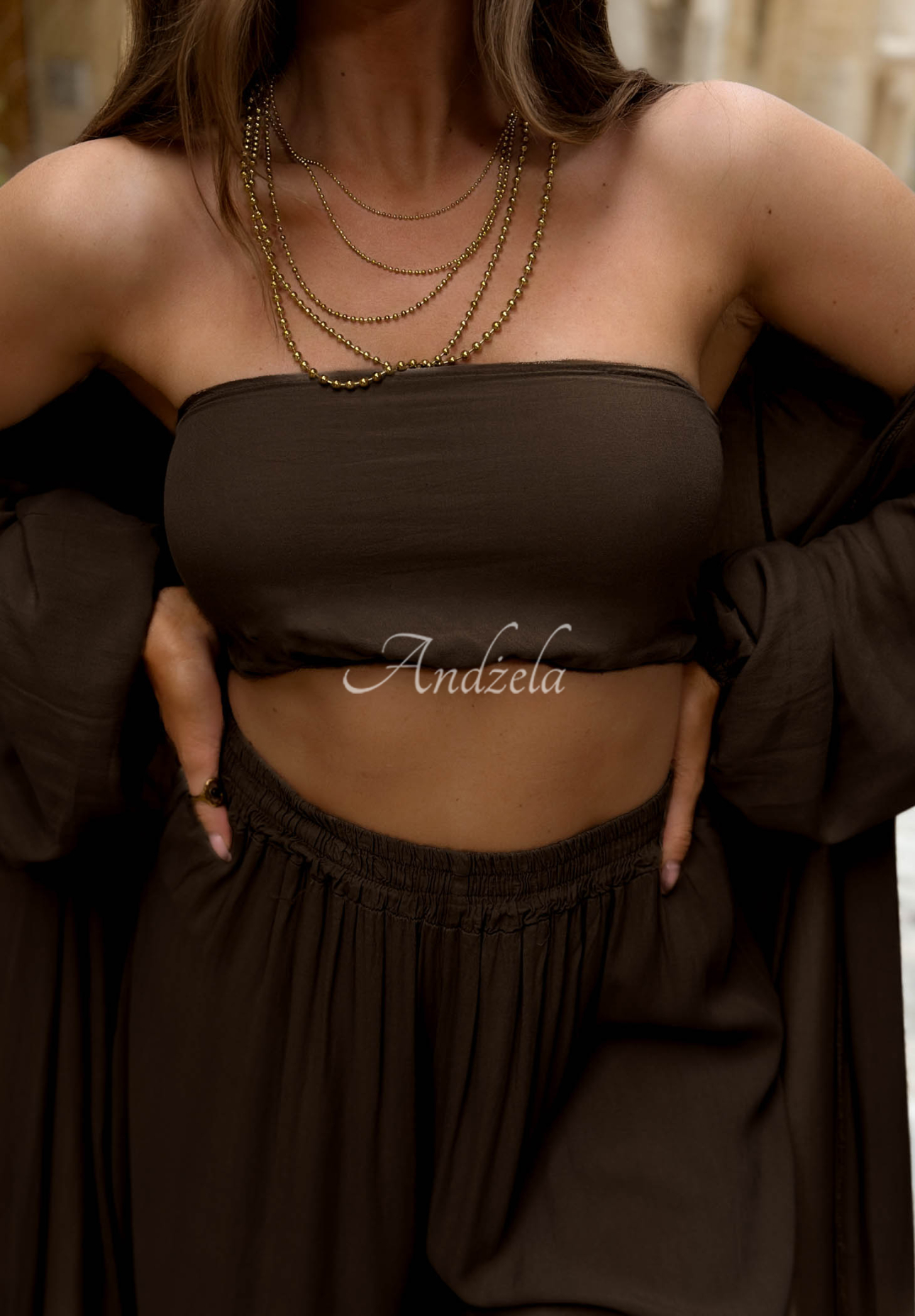 Set 4in1 din viscoză pelerină, pantaloni, Top  și eșarfă Amore Bello