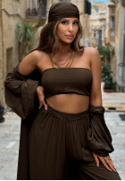 Compleu 4w1 narzutka, Pantaloni, Top  i Eșarfă Amore Bello galbene